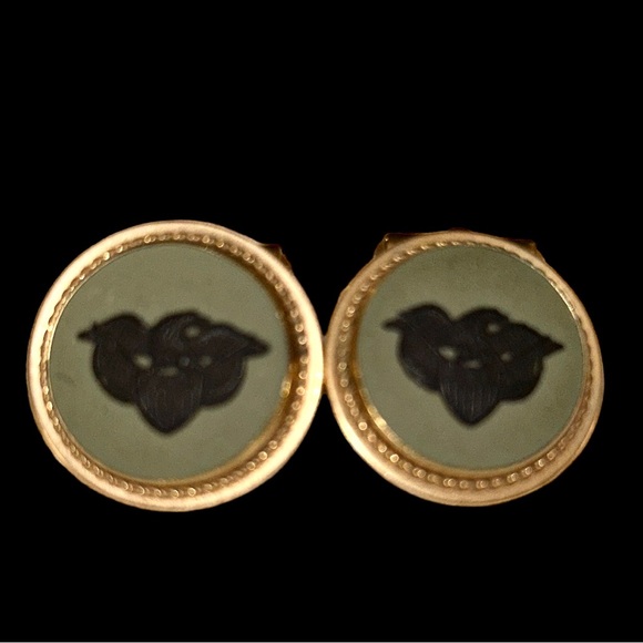 Vintage Cuff Links With Bald Eagle Insignia Green/Gold Tone Metal - Picture 3 of 3